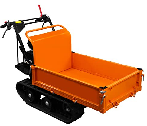 Mini Raupentransporter Dumper Motorschubkarre Muldenkipper Benzin Transporter 300kg 196cc 6,5PS Klappbare Seiten Manuelle Gasfederung 4 Gänge 3 Vorwärts 1 Rückwärts Sicherheitsbremse Stahl 2 Rampen