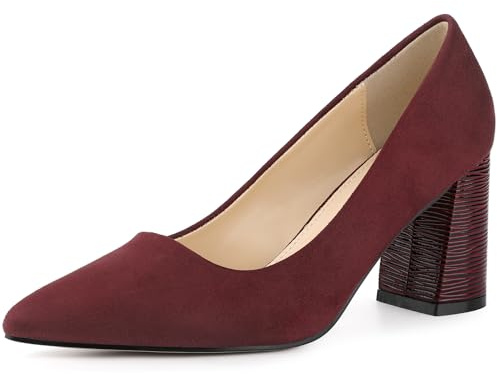 Allegra K Zapatos de tacón grueso con estampado a cuadros para mujer, Burgundy, 40 EU