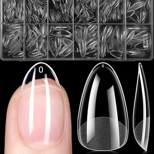 Heercun 600pcs Capsule Americaine Ongle Amande, 12 Tailles Faux Ongles Transparent, Capsule Ongle, Soft Gel Nail Tips Pour Les Studios De Manucure Et Diy Nail Art à La Maison
