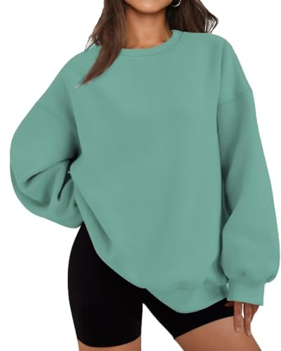LACOZY Women Crew Neck Sweater Oversized Fleece Lined Sweatshirt Long Sleeve Crewneck Shirts Fall Outfits Green 2XL