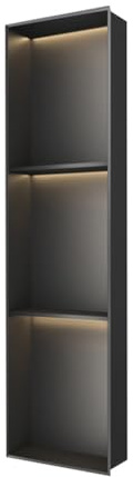 GLFNB Nicho de Ducha de Acero Inoxidable con luz LED, Estante de Ducha Organizador Empotrado, Organizador de Pared Impermeable para baño (Negro, 90 x 28 x 12,5 cm)