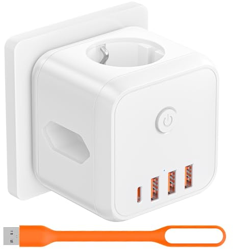 Steckdosenwürfel ohne Kabel, 3 Fach Mehrfachsteckdose mit USB C Würfel Steckdose,3680W Mehrfachstecker Steckdosenadapter Cube mit Schalter, Steckdosenleiste Powercube USB für Büro Hause Reisen, Weiß