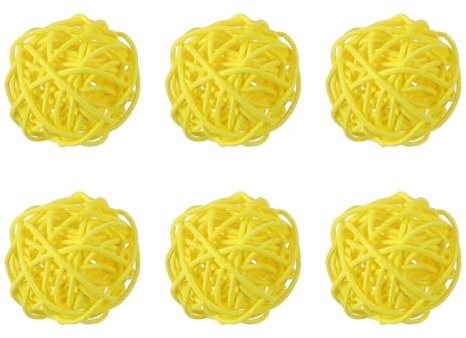 QUARKZMAN 6 Pcs Bolas De Rattan De Mimbre 2 Pulgadas Bolas Decorativas De Rattan Rellenos para Floreros para Bodas Centros De Mesa Tazones Decoración del Hogar Amarillo