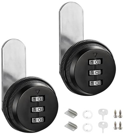 Jortmrd 2 Piezas Cerradura Buzon Universal Cerradura Taquilla Vestuario Cerradura de Combinación de 3 Dígitos, Combinacion Cam Lock para Buzón de Cajón de Gabinete (Negro/5-12mm)