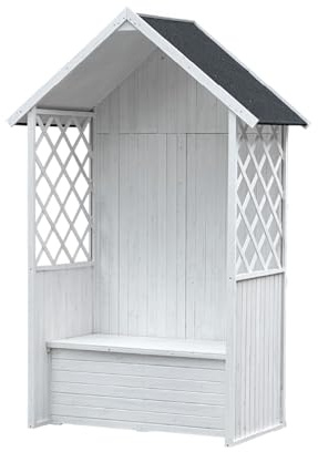 Gardiun Banco Arcón de Exterior Chloe Blanco 147x76x225 cm Marquesina Tejado con Tela Asfáltica | Protección UV | Certificado FSC-Reach