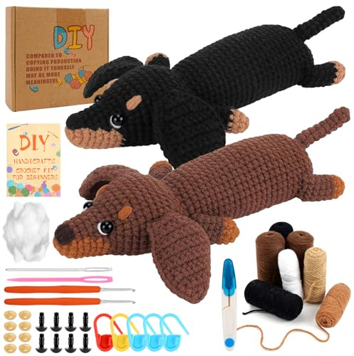 Setgoold Crochet Kit for Beginners Complete Dachshund Dog Beginners Crochet Kit Step-by-Step Video Tutorials Crochet Animal Knitting Kit Gift for Adults Teens