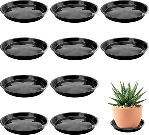 Lot de 10 soucoupes de Pot de Fleurs en résine: soucoupes adaptées aux Pots de Fleurs de 26 cm de diamètre - Soucoupes pour Jardin, intérieur et extérieur - Convient pour Pot de Fleurs (Noir)