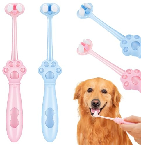 Ouligay 2 PCS Dog Toothbrush 3-Sided Dogs Toothbrush, Puppy Toothbrushes Three Sided Pet Toothbrushs Dog Tooth Brush Cat Toothbrushs Addition Bad Breath Tartar Teeth Care Dogs Cat Cleaning Mouth