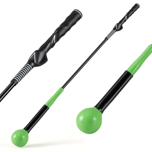 GYMAX Golf Swing Trainer, Warm-Up Stick with Grip Trainer for Rhythm, Balance, Tempo & Strength, Right Handed Swing Speed Training Aid, Weighted Golf Club for Indoor Practice (Compact 31.5ā, Green)