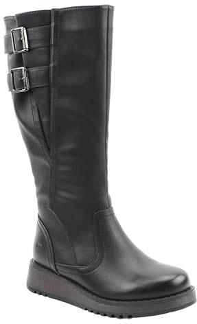 Heavenly Feet Bernice Wide Calf Boots, Vegan Friendly Ladies Tall Boots with Adjustable Buckles, Memory Foam Insole & Warm Lining, Black Equestrian Style Long Boots for Women, Black Size 6