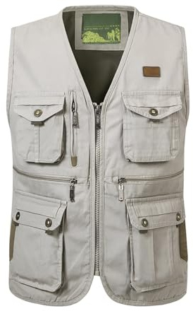 YOSUWOAI Chaleco de caza para hombre, chaleco de verano ligero, transpirable, chaleco de trabajo con muchos bolsillos, sin mangas, safari, chaleco de pesca, ocio, camping, fotografía, chaleco