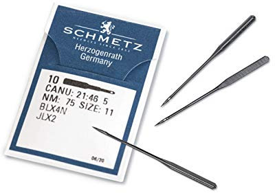 SCHMETZ | 10 Nähmaschinennadeln | Overlock | BLx4N / JLx2 | Nadeldicke 75/11 | Hinweis: Kürzere Nadelspitze und ein 2 mm längerer Kolben als Overlock ELx705