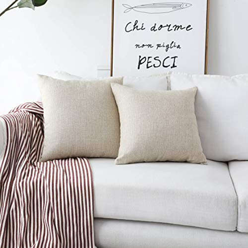 Home Brilliant Linen Cushion Covers 45cm x 45cm Set of 2 Burlap Decorative Pillow Covers Lined Linen Beige Cushion Cover for Living Room, 45x45 cm, Light Linen