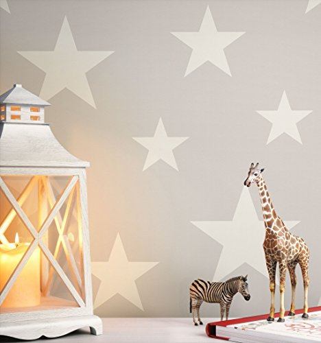 NEWROOM carta da parati per bambini grigio stelline bambini tessuto non tessuto bianchi