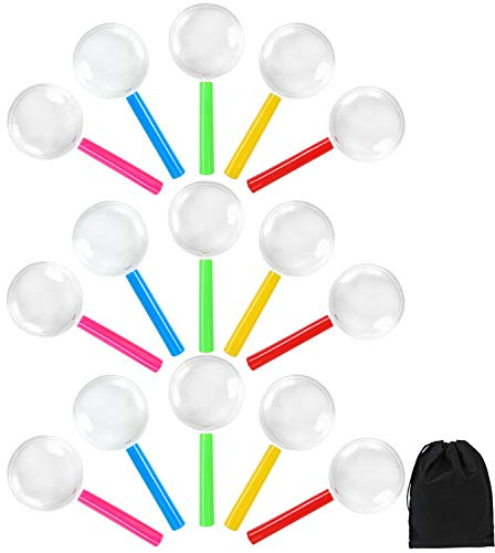 Elcoho 25 Pack Magnifying Glasses 3X Plastic Colorful Magnifying Glasses for Party Favors with Storage Bag, 5 Colors