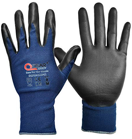 3 guanti di sicurezza da lavoro in gomma nitrilica traspirante con rivestimento in gomma nitrilica blu navy, fodera di qualità lavorata a maglia, adatta a mano, logistica, uso magazzino (9/L)
