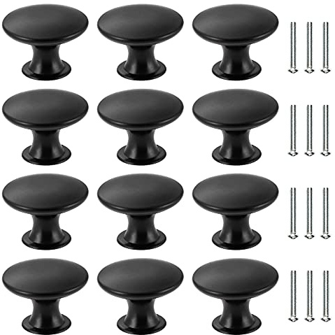 HonGien Set di 12 Maniglia per Mobili Tonda Vintage, Pomelli per Porta Maniglia per Armadietto Pomolo per Mobile Diametro 30mm adatto per Mobili da Cucina Porta Armadio Cassetto Comò, Nero