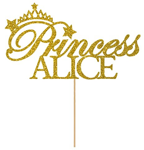Personalised Birthday Princess Glitter Cake Topper- Gold Any Custom Name Glitter Cake Decoration and Sprinkles - Happy Birthday Decorations - Personalised Toppers for Cakes by Cakeshop