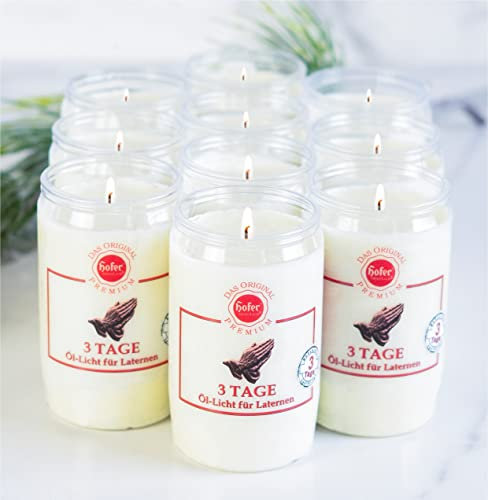 Hofer Lot de 10 lampes à huile de qualité supérieure - Blanc - Durée de combustion : 3 jours - Lumière funéraire pour lanterne funéraire - Bougie de cimetière