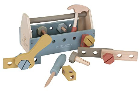 Little Dutch 7078 FSC Holz Kinder Werkzeugkasten 20-teilig blau