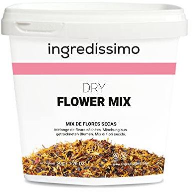 INGREDISSIMO Mix de Flores Secas 50g - Decoración Colorida y Crujiente, Ideal para Recetas Dulces y Saladas, Vegano, Sin Gluten, Sin Azúcar Añadido
