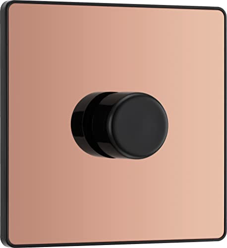 BG Electrical Intelligent Single Wall Dimmer Switch, 2 Way, Screwless Front Plate, Evolve, Polished Copper, 200W, PCDCP81B