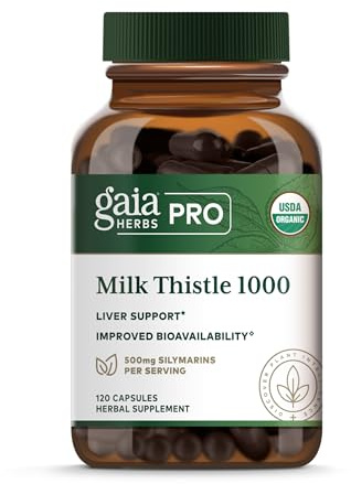 GAIA HERBS PRO Milk Thistle 1000 - Liver Health Support Supplement* - Liver Cell Health Supplement* with Silactive Milk Thistle Fruit Extract - 120 Capsules (30 Servings)