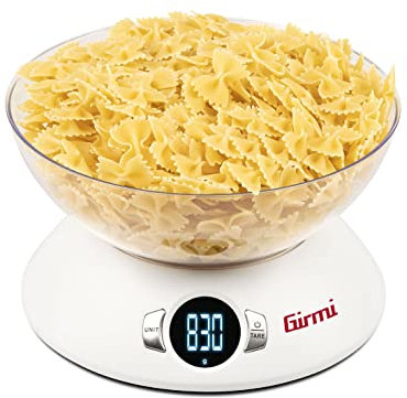 Girmi PS04 Bilancia da Cucina Elettronica, Capacità ciotola 1,8 Litri, Display Alta Luminosità, Autospegnimento, Funzione Tara, Bianco