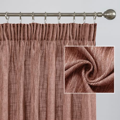 MYSKY HOME Gardinen Kräuselband Leinenoptik Vorhang Moderner Natürlicher 2er Set H 160 x B 140 cm Gardine Kurz Halbtransparent Vorhänge für Wohnzimmer und Kinderzimmer, Ziegelrot