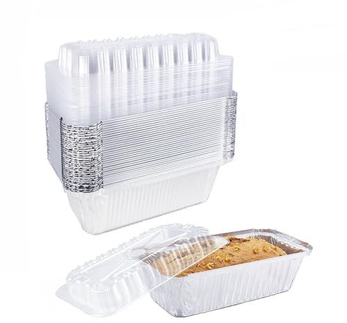 Lewarm Disposable Bread Pans With Lids Bakeware Set,30 Pack, 1.5lb Aluminum Foil Loaf Pans, Perfect for Baking, Storing, Freezing Food or Take-out