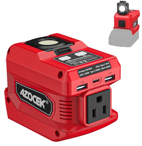 220W Power Inverter Compatible with 18V Mil-wau-kee Battery, DC 18V to AC 110V Portable Power Station with 1 AC Outlet, 2 USB Ports and 1 Type-C Quick Charge