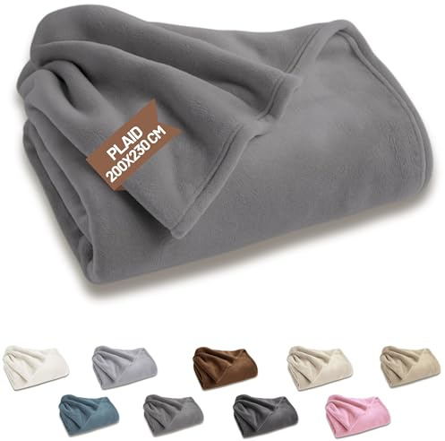 SONIT - Plaid Matrimoniale in Pile - Coperta in Pile Autunnale e Invernale - Coperta Matrimoniale 200x230 cm - Plaid Divano e Letto Grigio