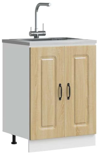 IKAYAA Armario Bajo para Fregadero Kalmar, Mueble Fregadero Cocina, sin encimera, 60 x 46 x 81.5 cm Roble Sonoma
