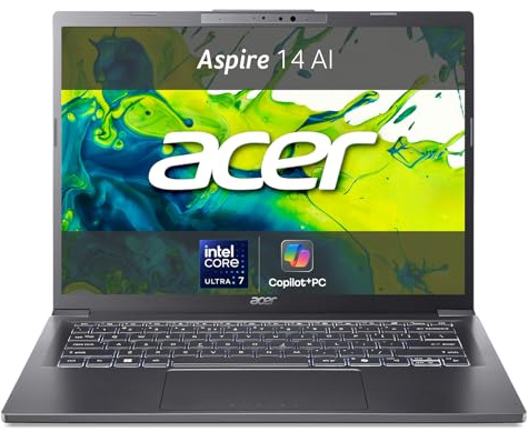 acer Aspire 14 AI Laptop | Display 14” WUXGA OLED | Intel Core Ultra 7-256V | 16 GB RAM | 512 GB SSD | Copilot+ PC | Windows 11 | QWERTY | PC Portatile IA, 14