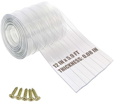 Ezcasch Dog Door Replacement Flap 12'' x 5.9' Clear PVC Doggie Flaps Customizable Plastic Vinyl Strips Thermal Insulation Thickness 0.08 in with Screws for DIY Doggie or Cat House