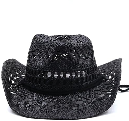 pvucpot Chapeau de Cowboy Western pour Femme et Homme - Été Shapeable Paille Creusé Soleil Casquette pour Voyage Plage Extérieur Pêche