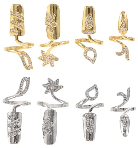 FRCOLOR 8piezas Anillo para Uñas de Imitación de Diamante Joyería de Aleación para Manicura Anillo Decorativo para Estilismo de Moda y Eventos Especiales