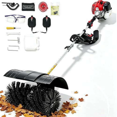 Balayeuse à essence, 52 cc, moteur 2 temps, balai pour gazon artificiel et nettoyage des routes, balai 2,3 CV avec fonction souffleuse à neige
