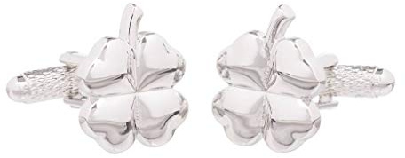 Gemelos para hombre, diseño de trébol de cuatro hojas de la suerte, color plateado, presentados en caja de gemelos, Ónix, rodio, plata, metal