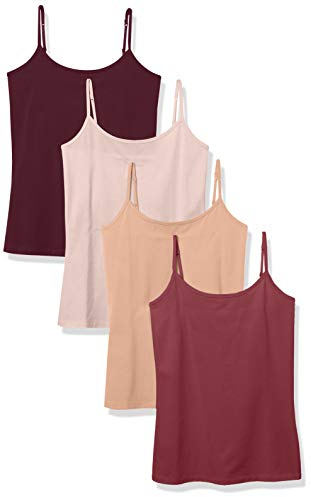 Amazon Essentials Canottiera da Donna Slim Fit, Confezione da 4, Colore Cammello/Bordeaux Scuro/Bordeaux Chiaro/Malva Chiaro, Taglia S