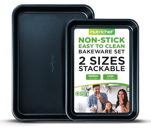 Nutrichef Non-Stick Cookie Tray Set- 2-Piece, Easy Clean, Stackable Cookie Sheets, Dishwasher Safe, Oven Safe, PFOA Free, Non-Toxic Bakeware, Perfect for Baking & Roasting- Blue