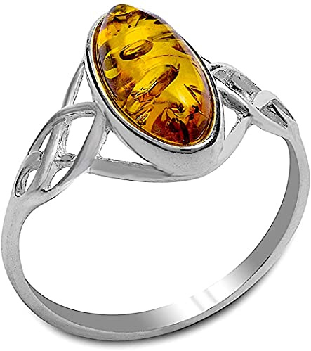 Ian and Valeri Co. Amber Sterling Silver Oval Celtic Ring