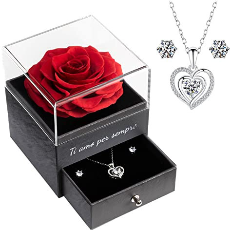 Yamonic Rosa Eterna Regalo Donna,Rosa Stabilizzata con Collana Argento 925 Donna, Idea Regalo per Lei,Ti Amo per Sempre,Regalo San Valentino per lei,Regalo Donna Natale Compleanno Anniversario