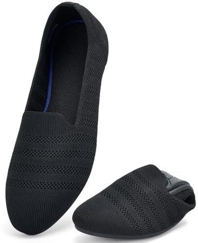 Puxowe Damen Ballerina Slip On Stricken Kleid Flache Schuhe Runde Zehe Ballerina Walking Pumps Schuhe für Frauen Bequem Elegant 39 EU Black