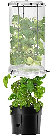 KADAX Topf mit Tomatenreifehaube, Tomatenschirm mit Pflanzkübel, Pflanztopfset mit Rankhilfe, Aufzucht-Turm mit Rangitter, Tomatenschutz für Rankpflanzen (30cm)
