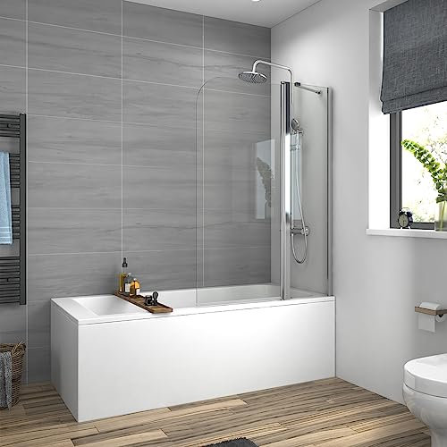 Meykoers Badewannenaufsatz 100 x 140cm Duschwand für Badewanne mit Stabilisator, Badewannen Duschwand aus 6mm ESG Sicherheitsglas Easy Clean Badewannenabtrennung Duschwand Faltbar