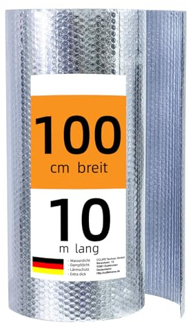 CCLIFE Isolante Termico Riflettente 1x10 m - 10㎡ Foglio Isolante Alluminio Bolle Pannelli Pannelli Termoriflettenti per Termosifoni per Pavimenti, Porte, Tetti