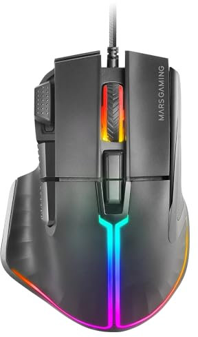 Mars Gaming MM-XT, Ratón Gaming RGB, Diseño Ergonómico con Reposa Pulgar, Sensor Óptico 12800DPI, 9 Botones Configurables, Switches Huano, Software de Control, Compatibilidad Multiplataforma, Negro
