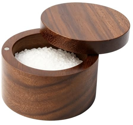 ZOVANO Akacia salt källarskål i trä, elegant saltbehållare med svängbart magnetiskt lock perfekt för att hålla bordssalt, gourmetsalter, badsalt, havssalt, peppar, örter eller favoritkryddor.