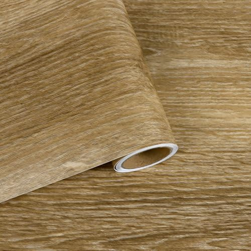 VaryFloral Wooden Self Adhesive Wallpaper 30cmx300cm Wood Vinyl Wrap Light Brown Wood Grain Contact Paper Wooden Worktop Vinyl Covering for Bedrooms Countertops Kitchen